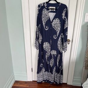 Anthropologie Navy and White Paisley Dress